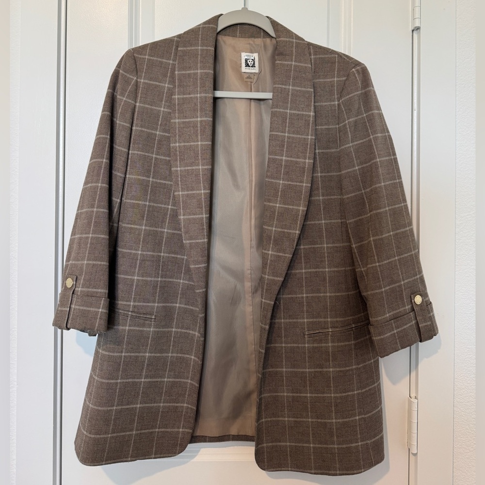 Anne Klein Brown Plaid Blazer